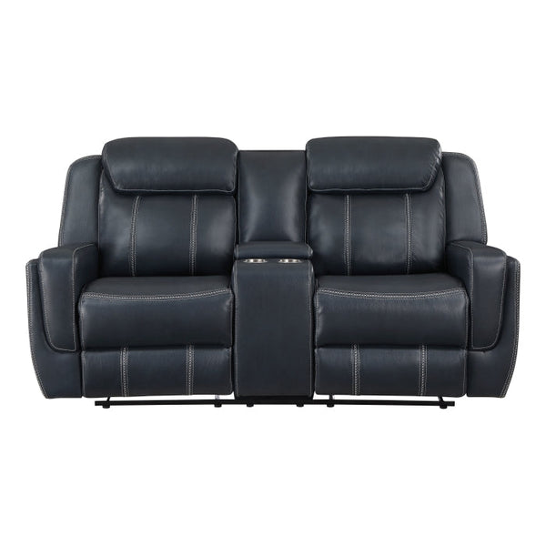 8516BU-2 - Double Reclining Love Seat with Center Console, Receptacles and USB Ports