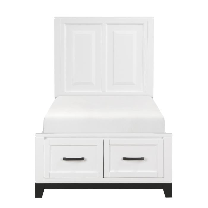 1450WHT-1-Youth (3) Twin Platform Bed with Footboard Storage