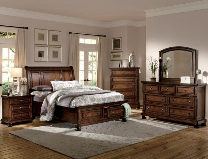 Cumberland Queen Sleigh Platform Bed with Footboard Storage in Brown Cherry 2159-1